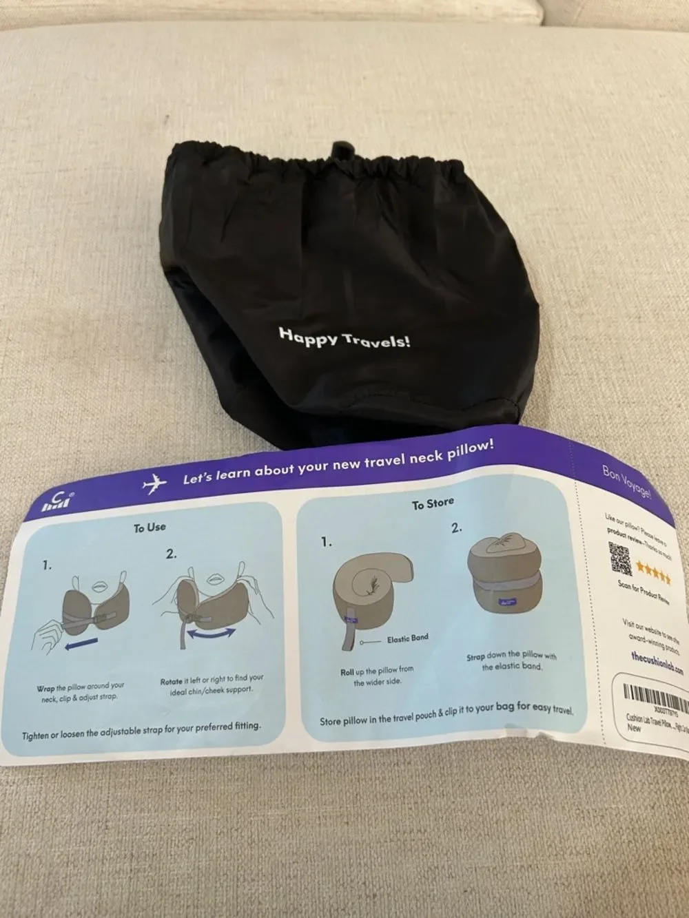 Cushion Lab Travel Pillow Award-Patented Ergonomic Design Navy Medium, NWT